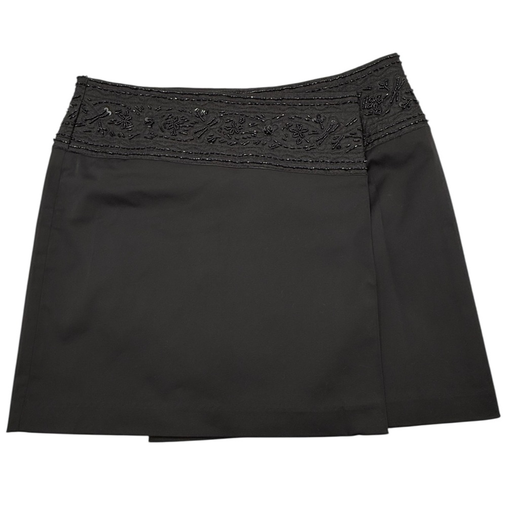 Express Stretch Women's Black Beaded Wrap Mini Skirt Size 5/6